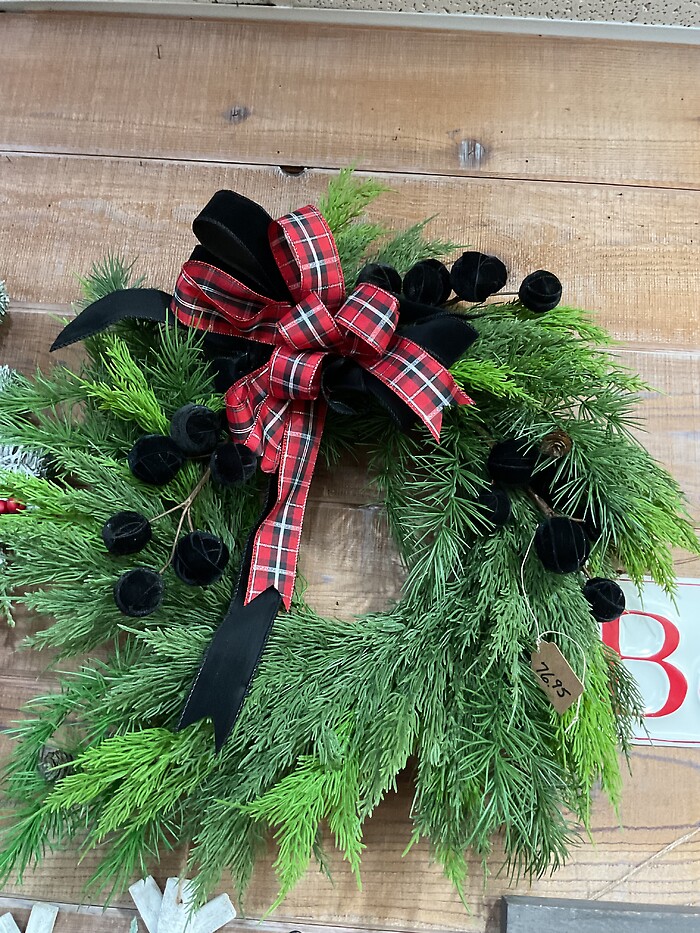 Wreath with Black &amp; Red Ribbon
