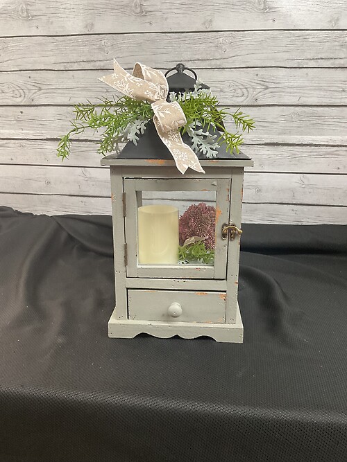 Rustic Green Lantern with drawer