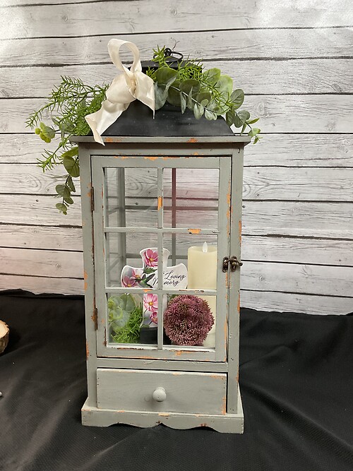 Large Rustic Green Lantern with drawer