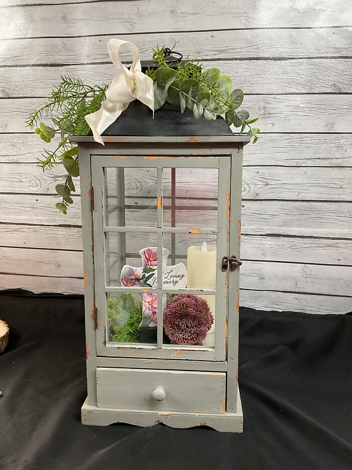 Large Rustic Green Lantern with drawer