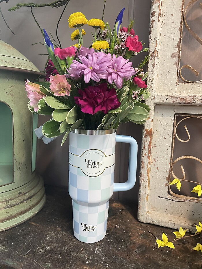 40 oz Tumbler with flowers Grand Island, NE Florist Same Day Flower