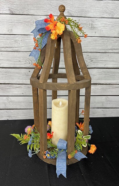 Wooden Lantern With LED Candle and Silks