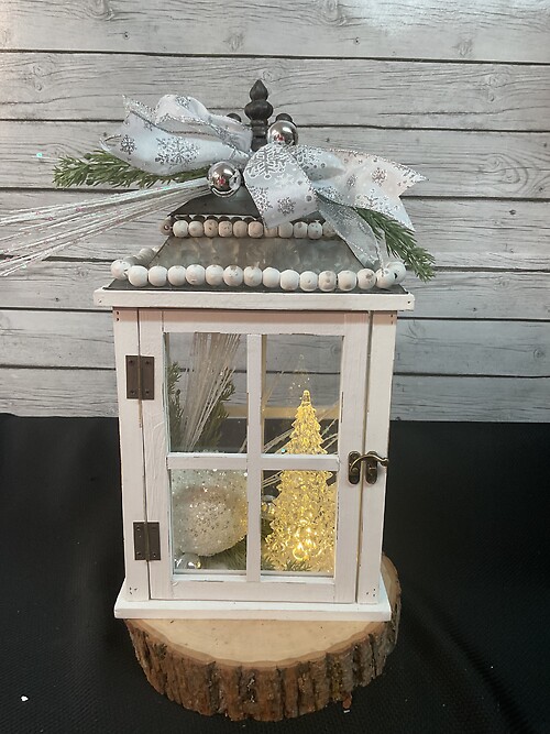 White Beaded Lantern with Light up tree