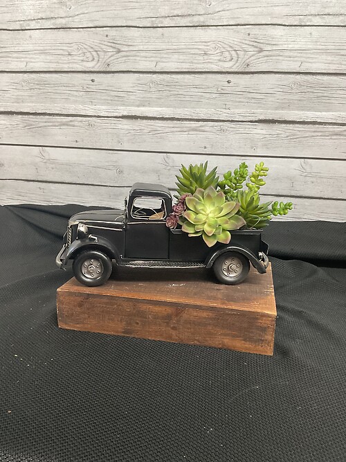 Black Metal truck with silk succulents