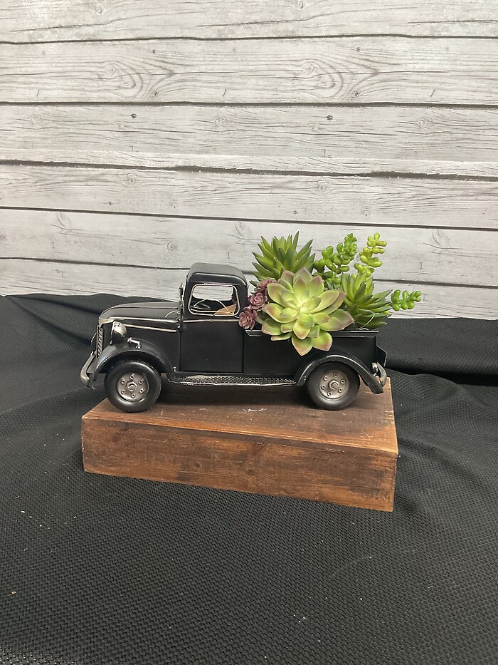 Black Metal truck with silk succulents