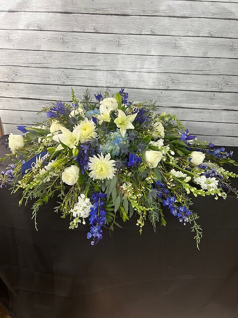 Blue and White Casket Spray