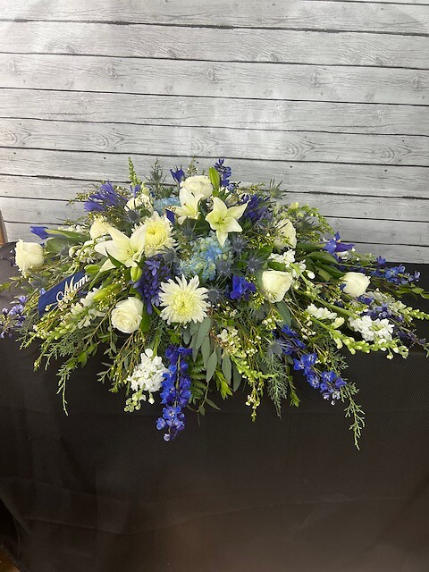 Blue and White Casket Spray