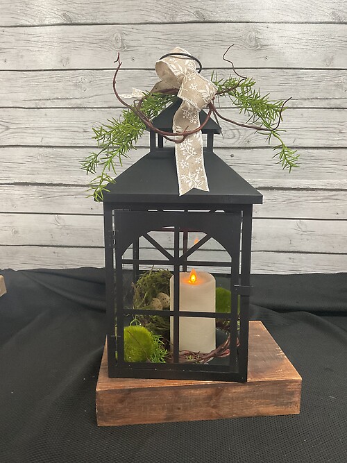 Black Metal Lantern with moss balls