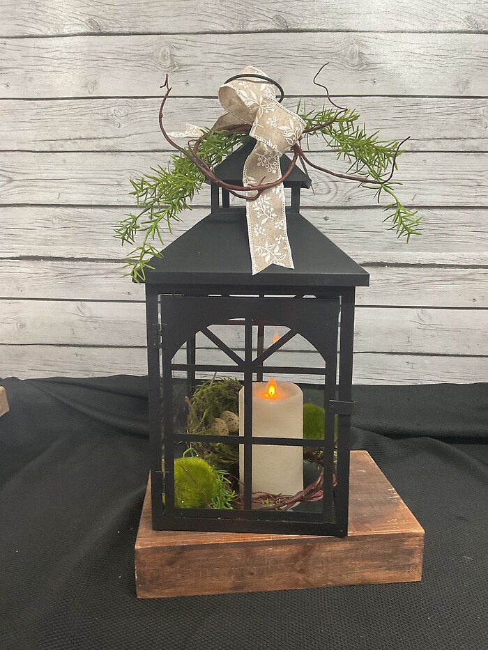 Black Metal Lantern with moss balls