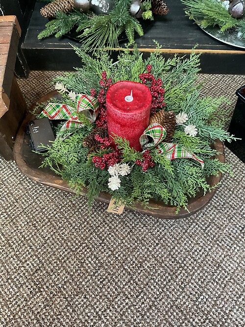 Dough Bowl Center Piece with red candle
