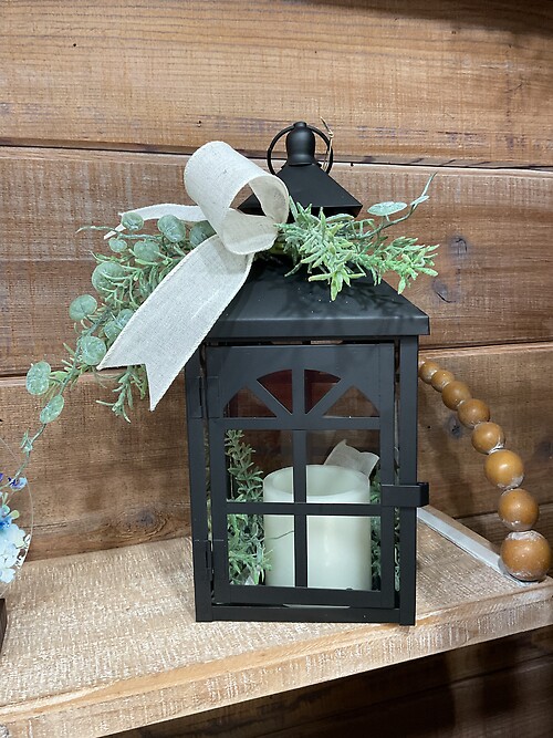 Medium metal black lantern with candle